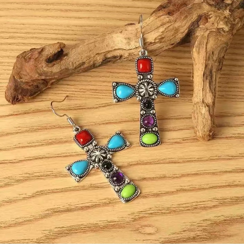 Stone Cross Earrings